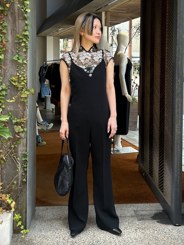 【25SS】Mame Kurogouchi マメクロゴウチ / Triacetate Polyester Georgette Jumpsuits - black / ジャンプスーツ