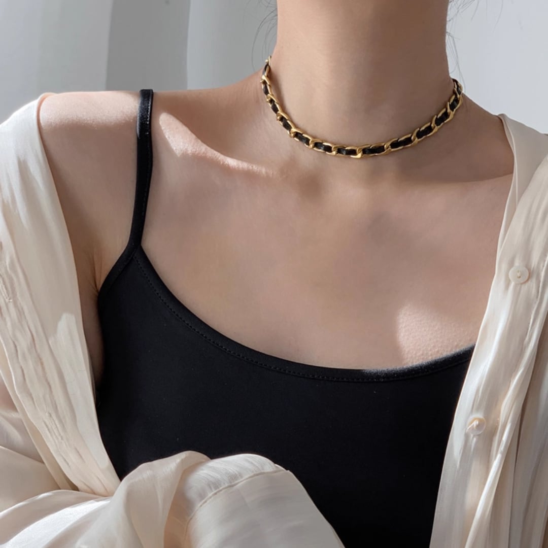 High-end leather cord braided necklace, choker (NC183)