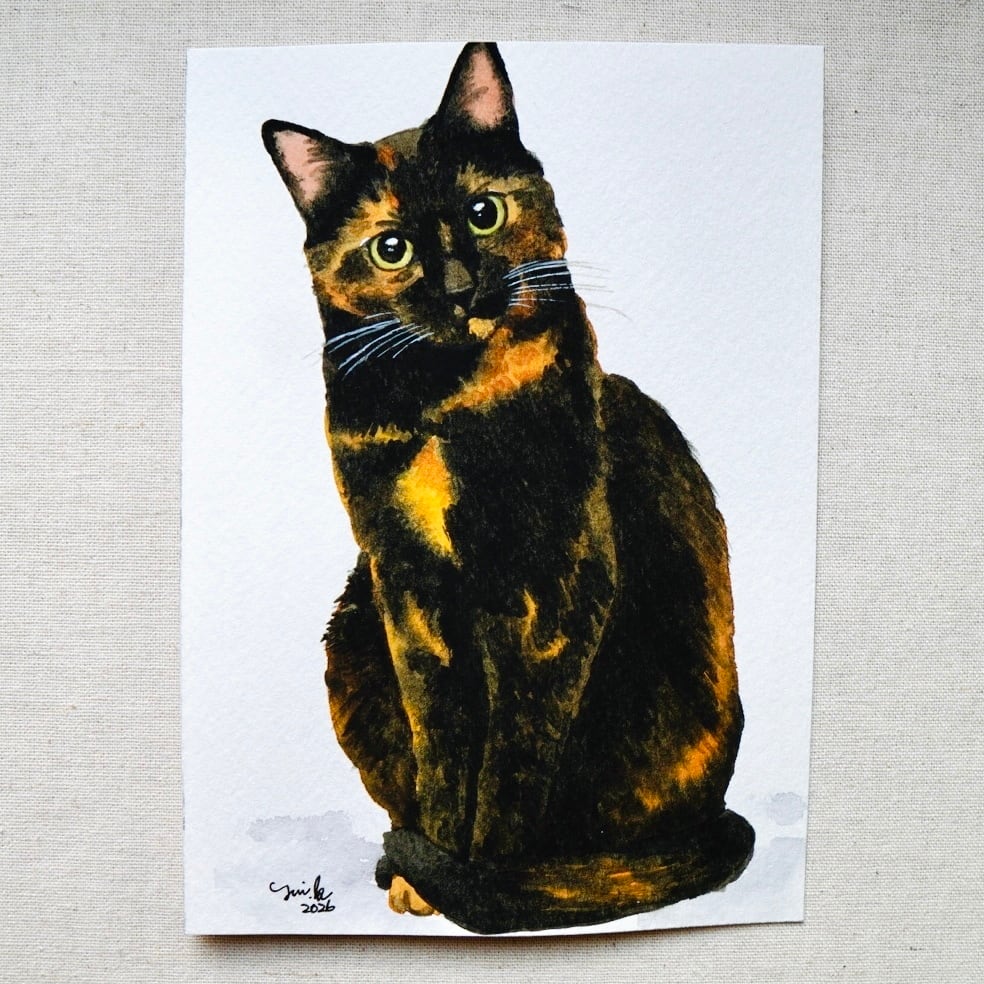 猫の絵 442 水彩画 原画 サビ猫 | Forest cat