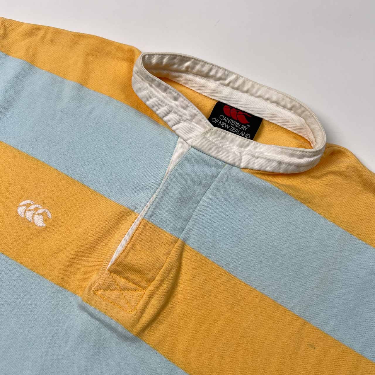 CANTERBURY カンタベリー ボーダー柄 半袖 ラガーシャツ サイズ M /メンズ/日本製/イエロー×水色/ラグビー