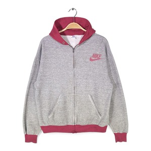 70s 80s ナイキ USA製 ヴィンテージスウェットパーカー オレンジタグ ジップアップ 2トーン バーガンディー グレー NIKE メンズS相当 古着 CG0464