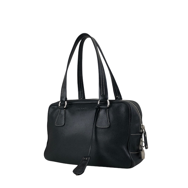 PRADA プラダ ハンドバッグ ブラック ロゴ型押し レザー ミニボストン vintage ヴィンテージ オールド wuztbm