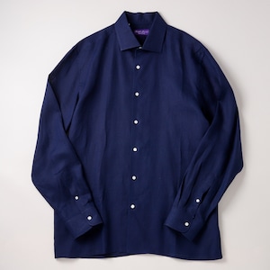 【定価10万】Ralph Lauren Purple Label special linen shirt made in Italy dead stock mint condition / ラルフローレン パープルレーベル スペシャル リネン シャツ ネイビー イタリア製 サイズ17H 実寸XL 長袖 ビッグサイズ 未使用品