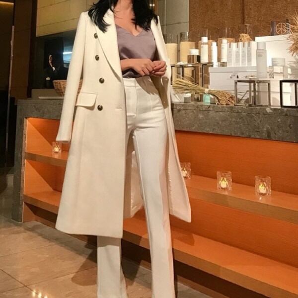 逆輸入 韓国 M 新品 チェスターコート レディース 冬服 ホワイト 春服 ロングコート チェスターコート Iug Edu Gh