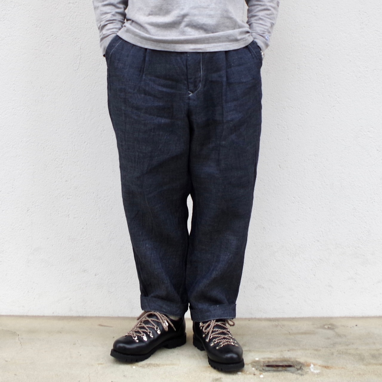 SAGE DE CRET   9/10 Length One -tuck Wide Pants "Linen Denim"