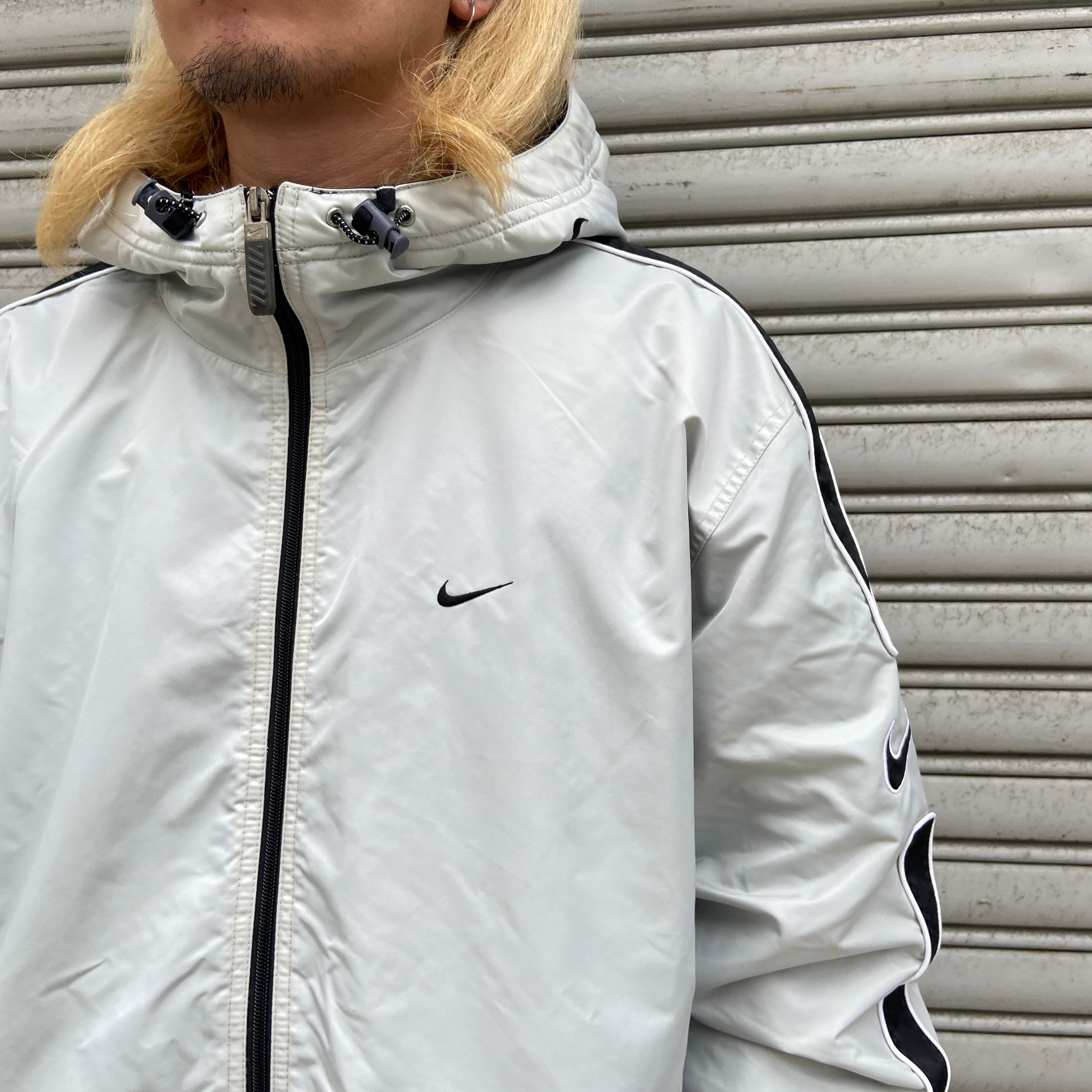 00s NIKE ナイロンジャケットパーカー テック メタリックシルバー M