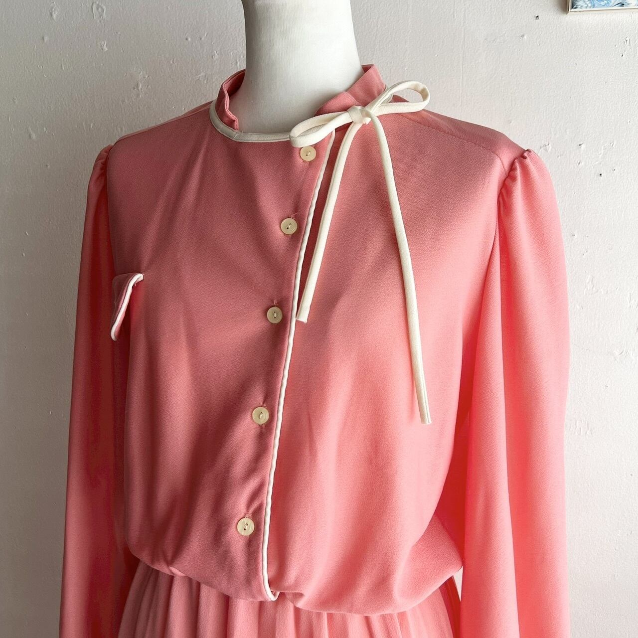USA salmon pink dress/USA製サーモンピンクのリボンワンピース