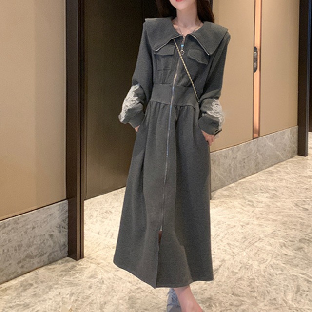 Sweatshirt Long Dress Zip Pocket Design 30023