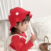 "[40%off]春休みsale 3/30 21:00~4/7★即納 ” Strawberry knit Hat [46-50cm]: いちご狩り ストロベリー いちご ニット帽　チューリップハット　帽子　