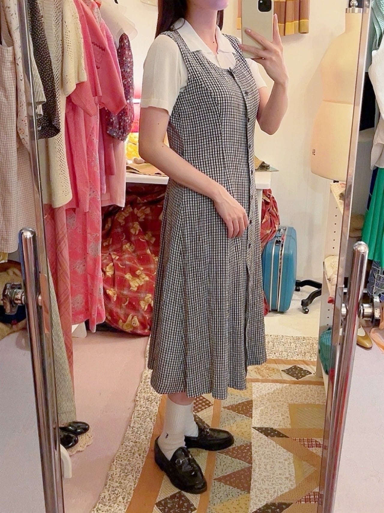 check front button jumper skirt