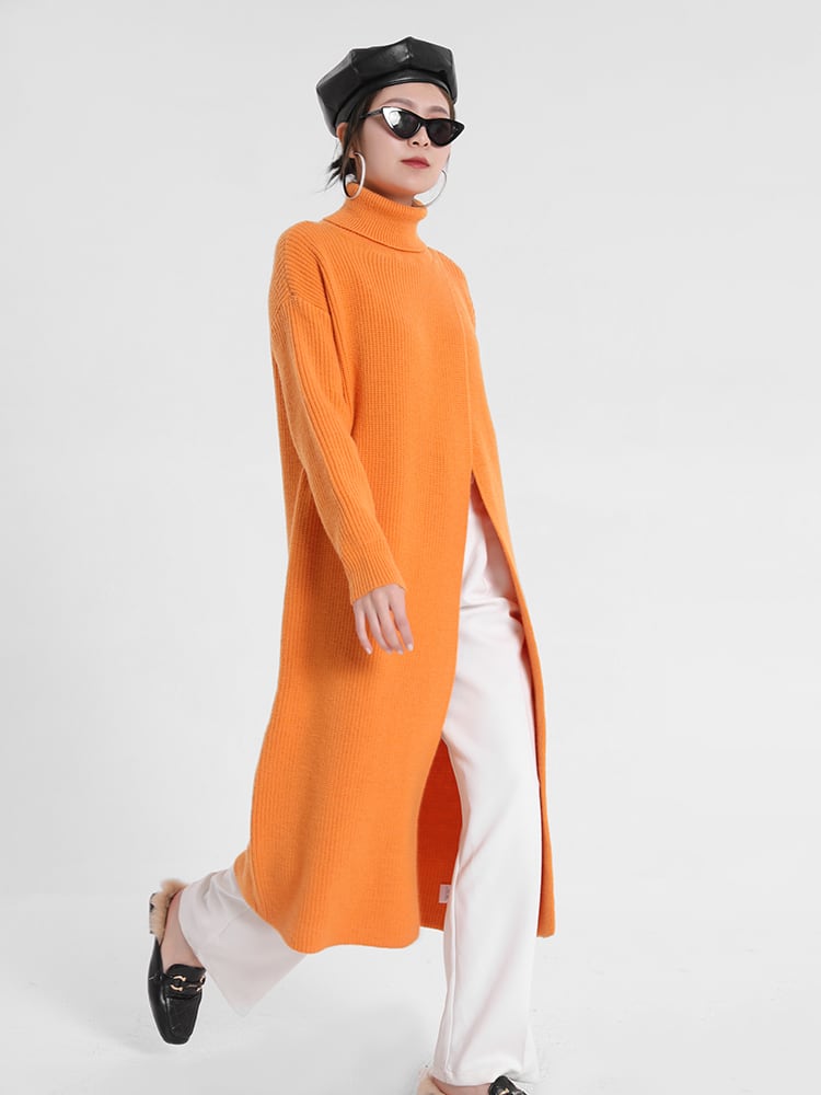 EWQ】スウィートオレンジ ニットロングスリットワンピース