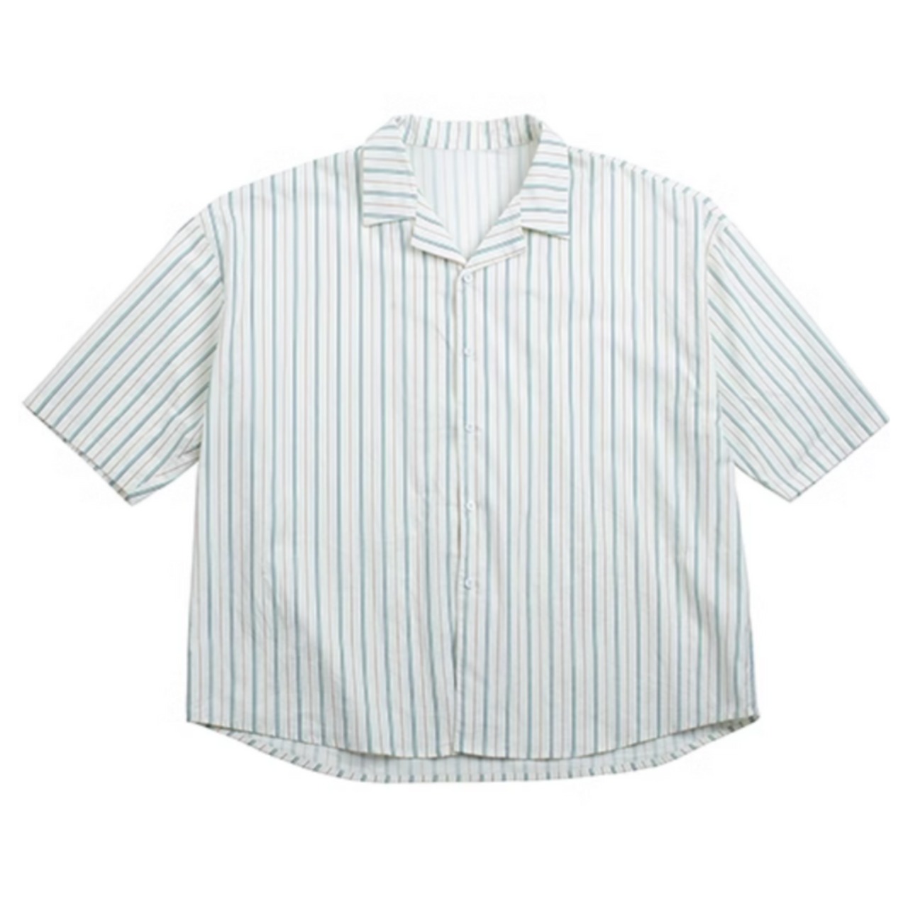 開襟ストライプ柄五分袖シャツ　0704