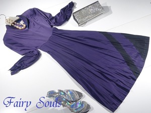 ☆9号位(M)☆とろみ大人紫のアコーディオンプリーツロング丈のワンピース(OPN5443)