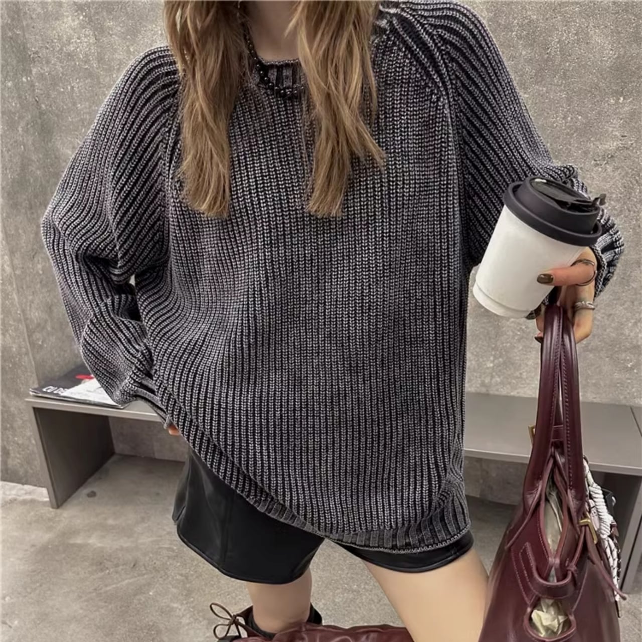 Ribbed Knit Crew Neck Sweater 00806