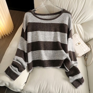 Round neck border knit sweater TO0812