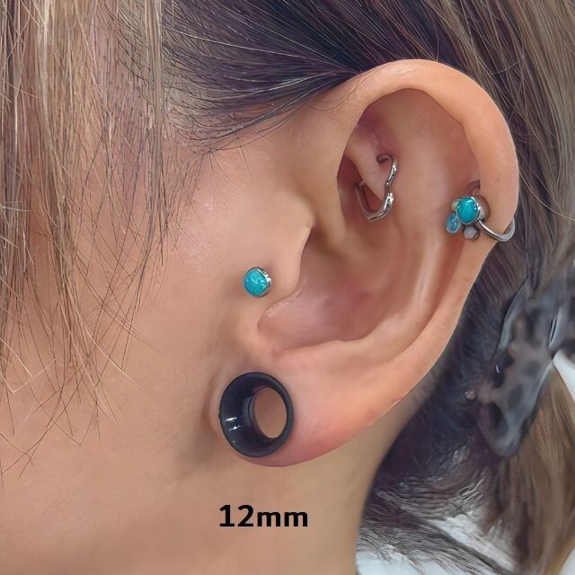 ボディピアス 0g 00g 12mm 拡張ピアス ブラック シリコン ダブルフレア