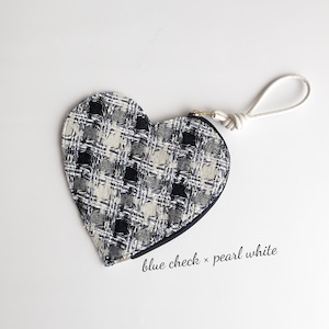 LINTON Tweed Heart クラッチポーチ 【Marine check】 ブルーチェック×パールホワイト