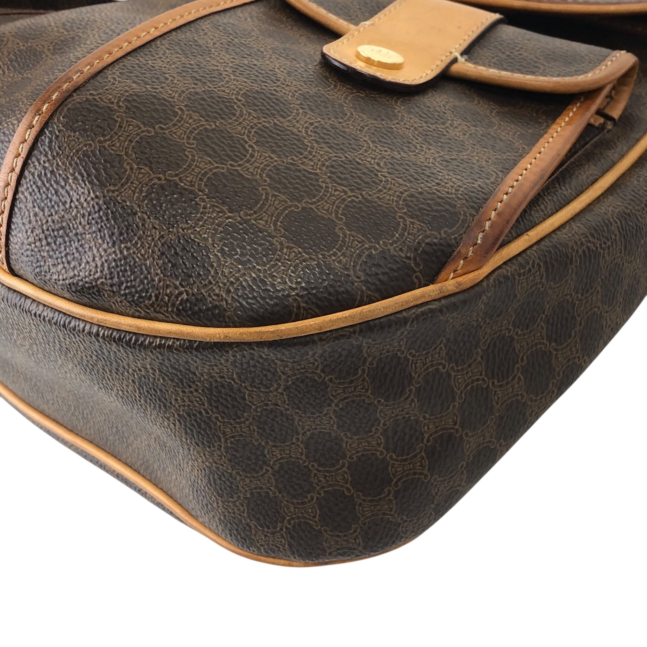 ★CELINE セリーヌ マカダム  ショルダーバッグ ブラウン  PVC ダブルポケット a3bmb4 CELINE セリーヌ マカダム ショルダーバッグ ブラウン PVC ダブル
