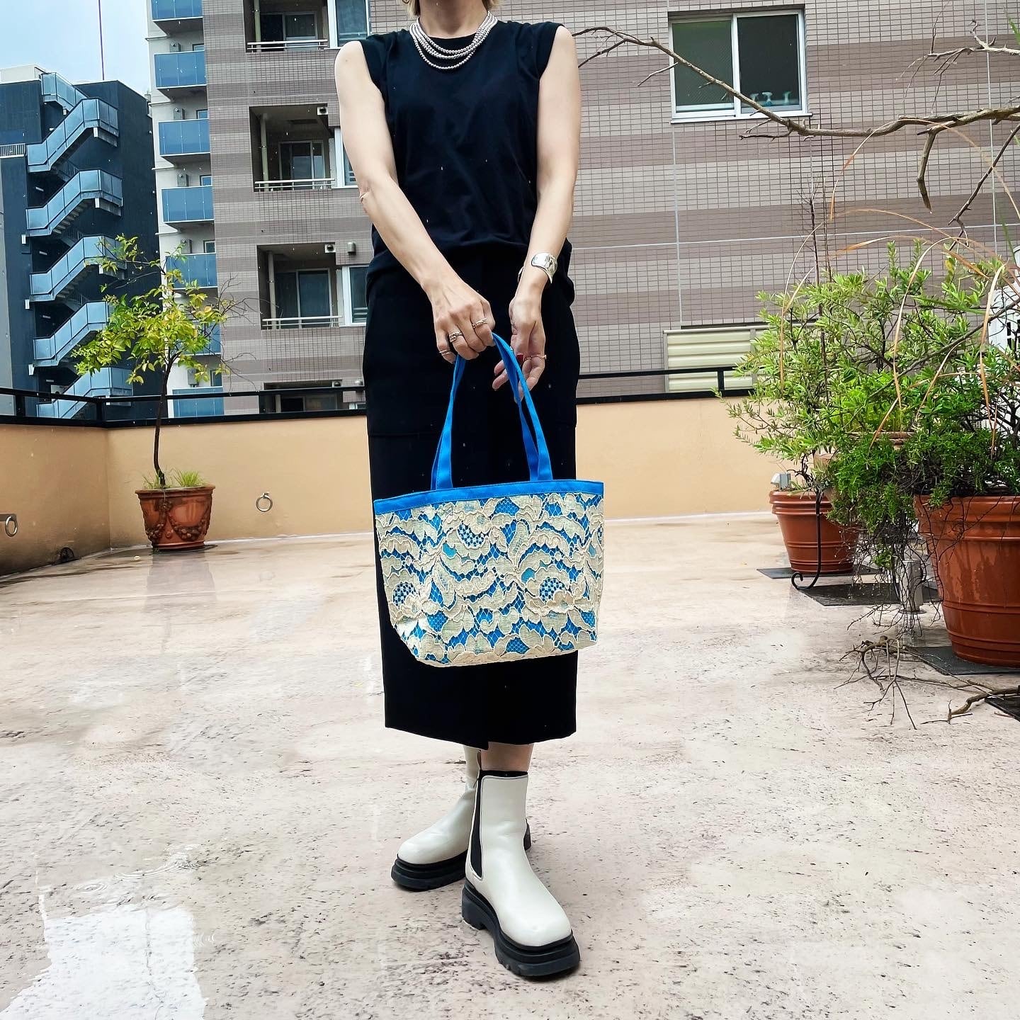 フランスレースのトートバッグ（ブルー） | AOYAMA LACE-青山レース-