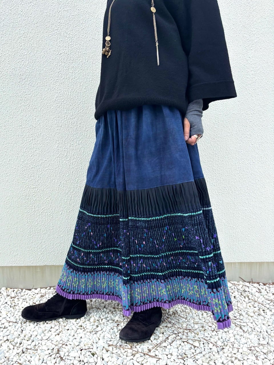 タイ モン族スカート 067 パープル系 ロング 裾ボリューム 贅沢に巻き