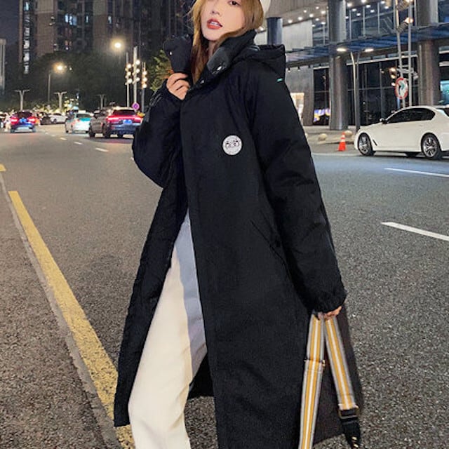 ダウンジャケット レディース アウター ロング丈 ロングジャケット ロングコート 防寒 あったか オーバーシルエット フード付き フーディ アウトドア おしゃれ カジュアル S/M/L/XL ブラック/ベージュ