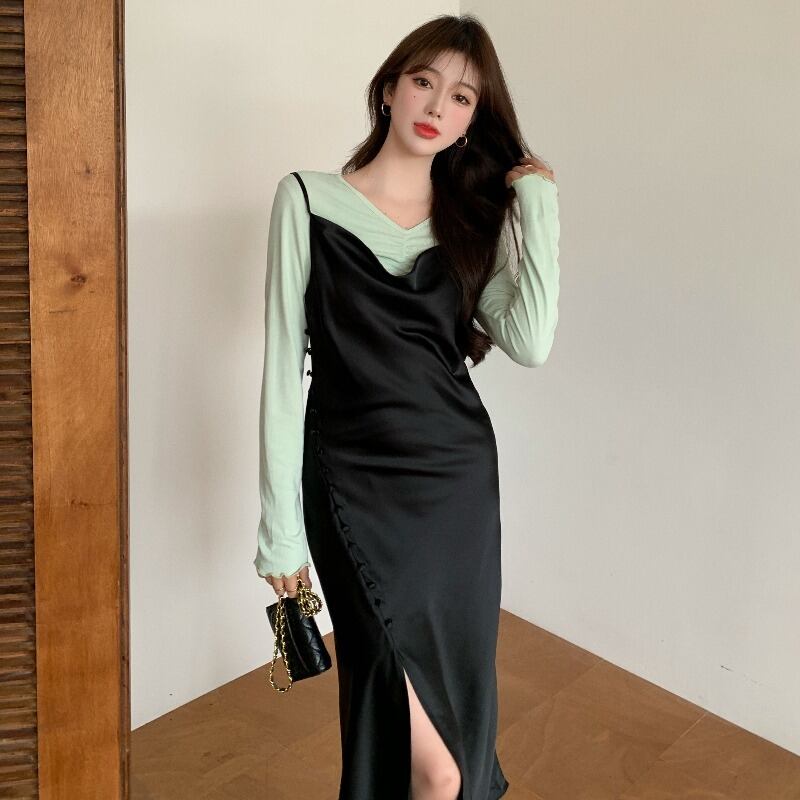 スリットドレス レディーススカート ウェストブラック YY-ファッション76676090518