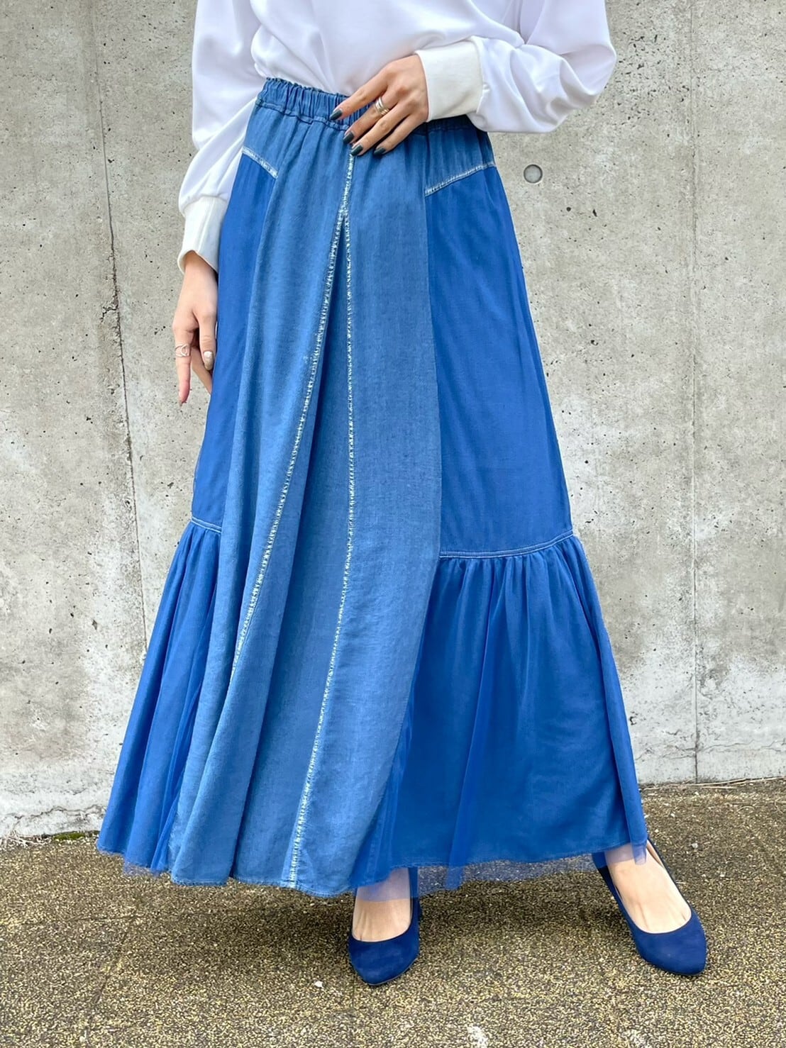 デザインスカート】チュールドッキングダンガリースカート - LEI-2203  