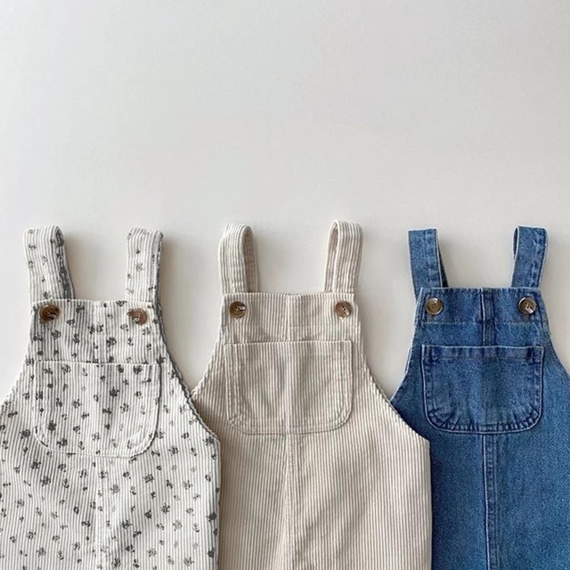 【BABY&KID】春新作花柄デニムルーズオーバーオール