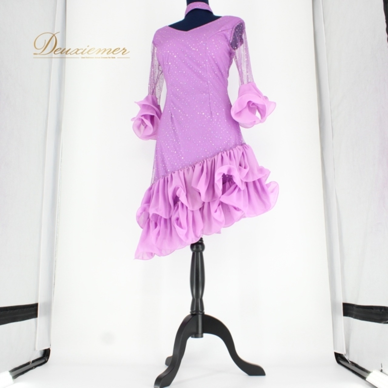 社交ダンス 衣装 ラテン ドレス ワンピース パーティ衣装 女性用 レディース オールシーズン パープル系 紫 Leirena レイリーナ フリル アシンメトリーデザイン チョーカー付き 舞台用 飾り付き 結婚式 余興 パフォーマンス 母の日 プレゼント フリル付き 高品質 ポリエステル製 シンプル かわいい おしゃれ ダンス発表会 メンズ レディース両用 動きやすい 着心地良い