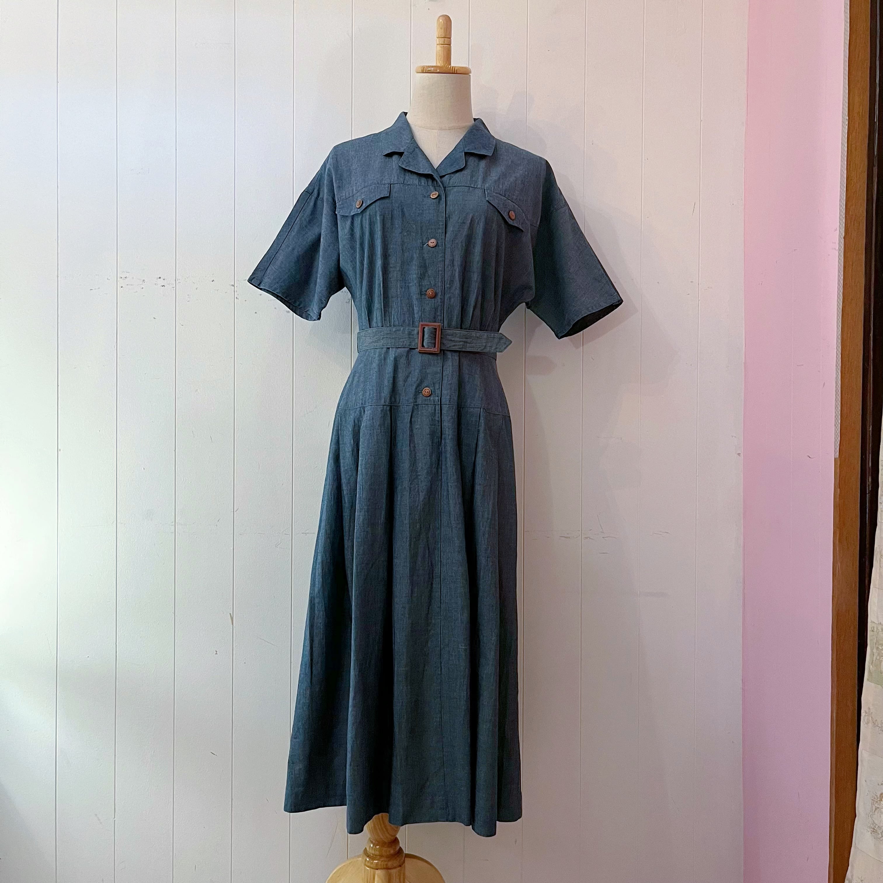 chambray open collar one-piece