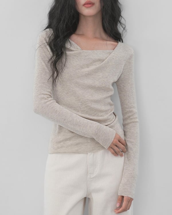 Twist neck slim knit ◇2color TH3649