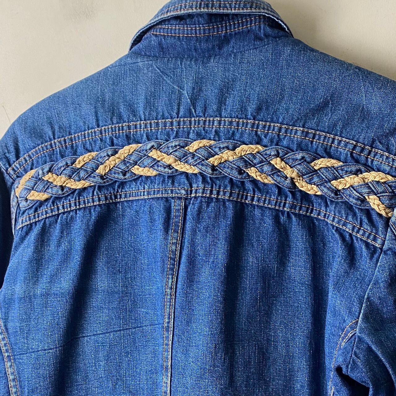 vintage 1970’s CAMPUS intrecciato design denim jacket with car pattern liner
