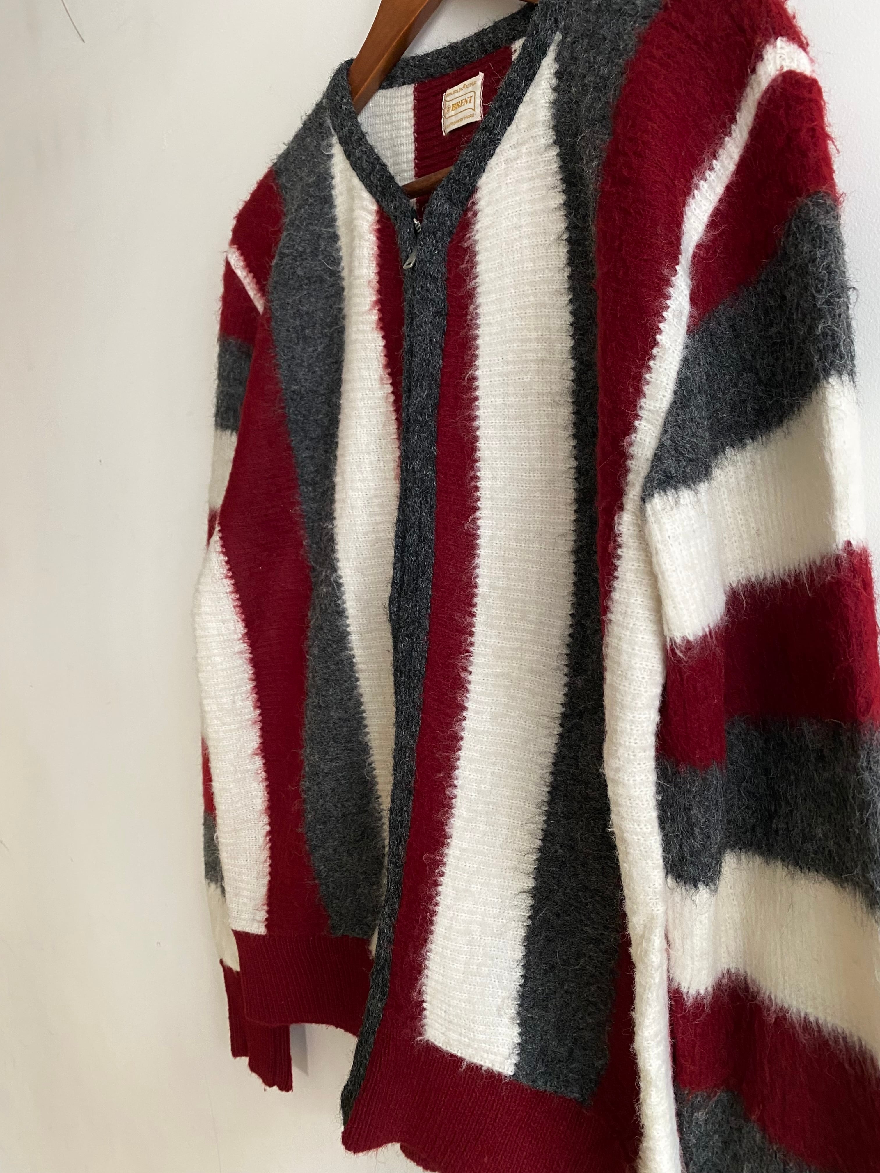 60s BRENT MONTGOMERY WARD SHAGGY KNIT ZIP UP STRIPE CARDIGAN