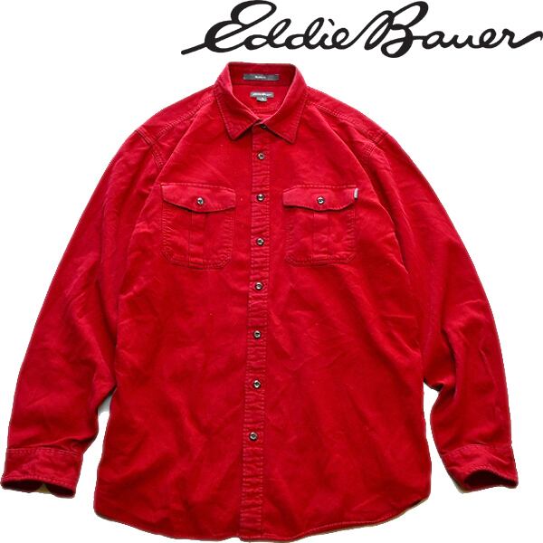 1点物◇エディーバウアー赤EB長袖ビッグサイズシャツ古着メンズXL