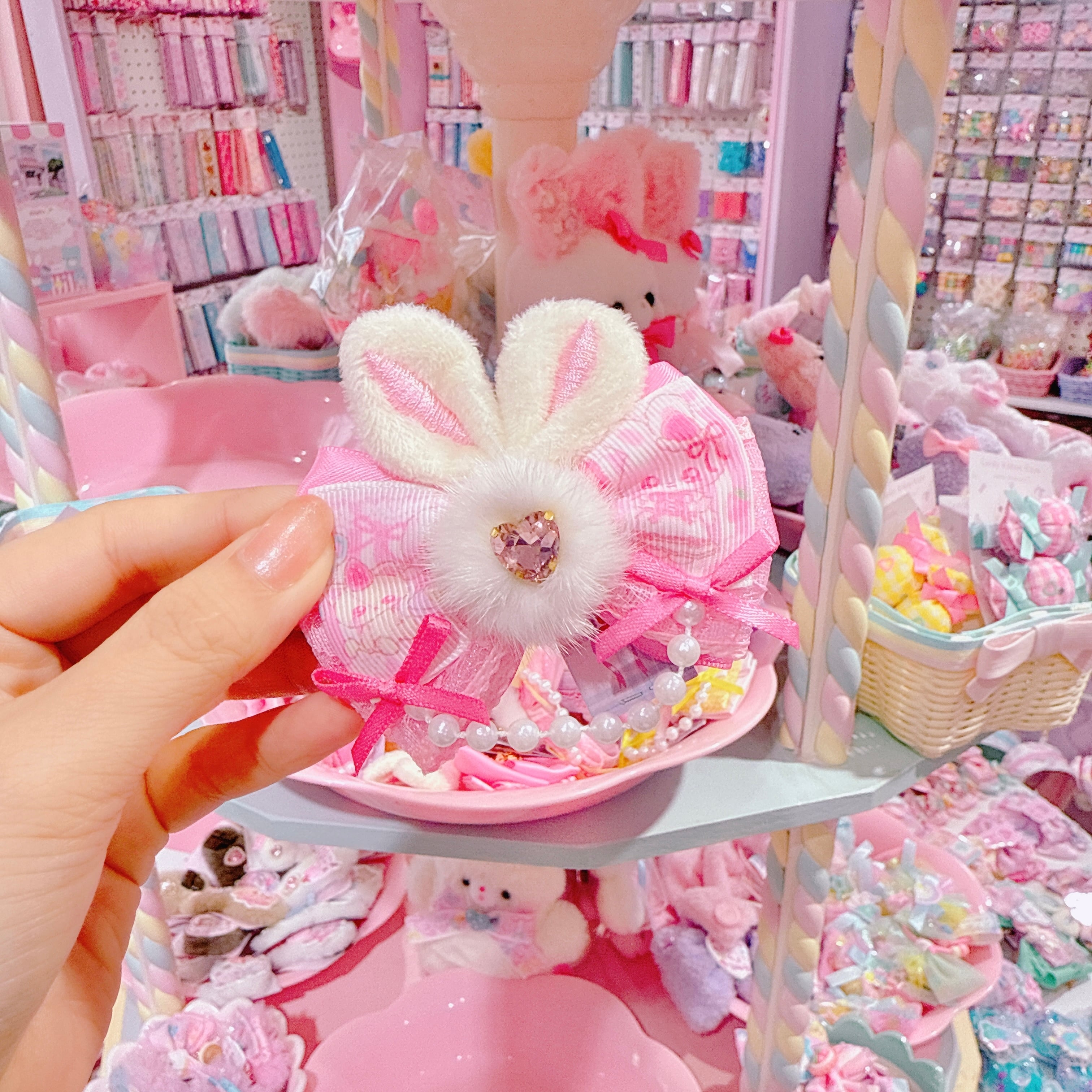 【F7】62-66うさ耳リボンヘアクリップ