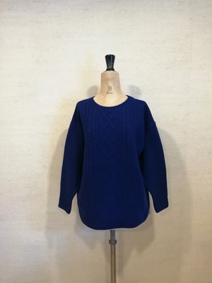 【Shiratakaknitichi】超極上♡しっかりあたたか♡毛100％ケーブルプルオーバー　コバルトブルー