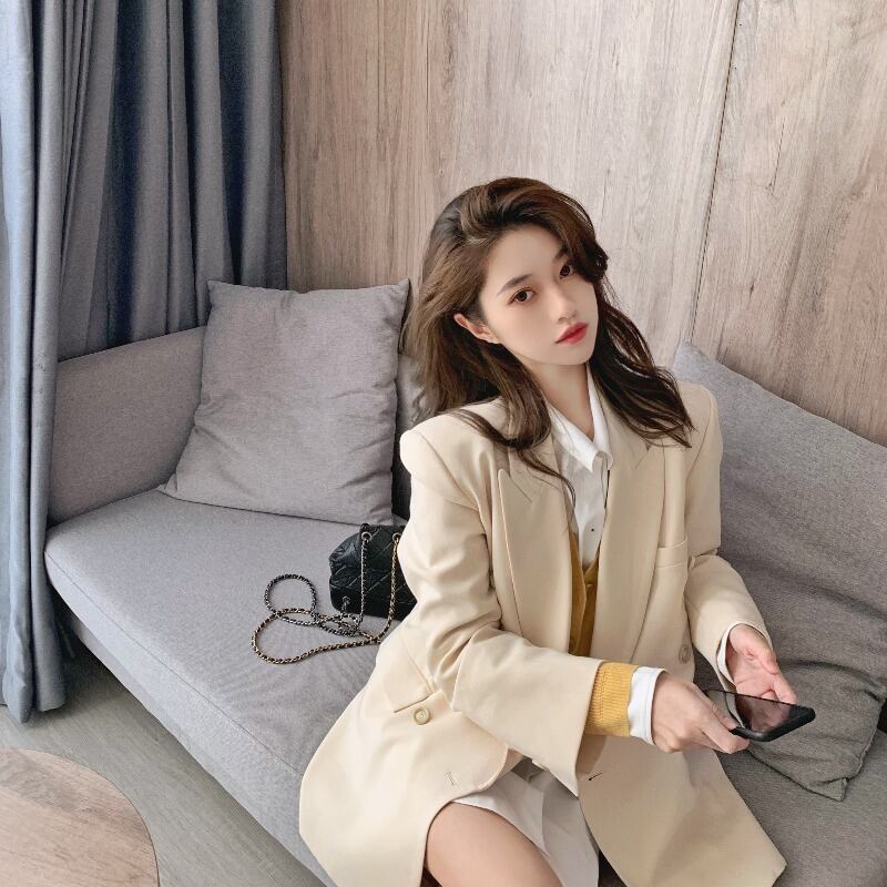 オールマッチルーズスタイルスモールスーツジャケットレディース2020秋新作ブリティッシュスタイルロングカジュアルスーツジャケット ブラックストロベリース36096149478