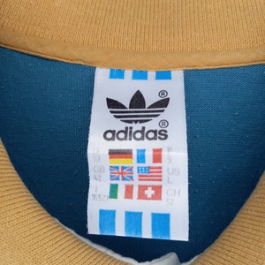 90s　アディダス　ポロシャツ　半袖　ボーダー　刺繍ロゴ　US L
