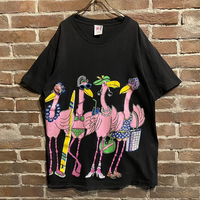 【Caka act3】90's Vacance Flamingo Print Design Vintage T-Shirt