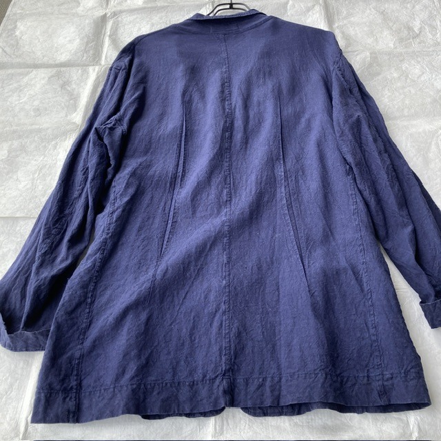 ISSEY MIYAKE MEN テーラードジャケット 90s ネイビー 麻100% 古着 メンズ 画像3