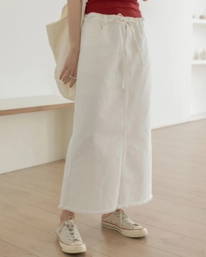 Raw-edge drawstring long Skirt L0252