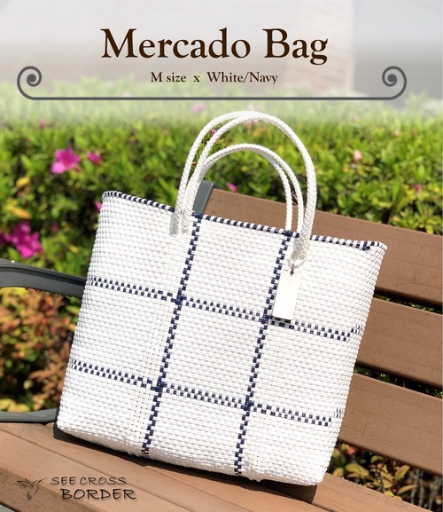 M Mercado Bag (Normal handle) White/Navy