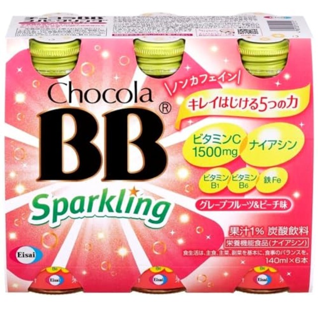 チョコラBBスパークリンググレープフルーツ&ピーチ味140mL×6本[栄養機能食品(ナイアシン)]