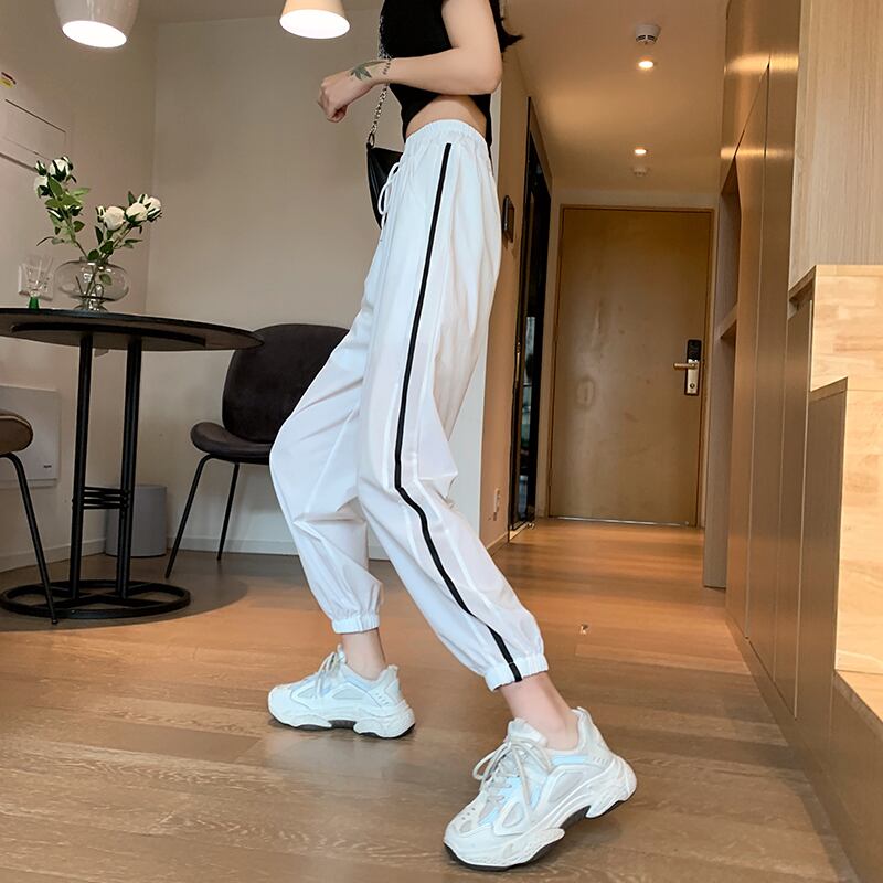 2020年夏のハイウエストルーズフィットハーレムパンツレディース薄手のメッシュステッチカジュアルスポーツパンツの新バージョン 1号婦人54249231479