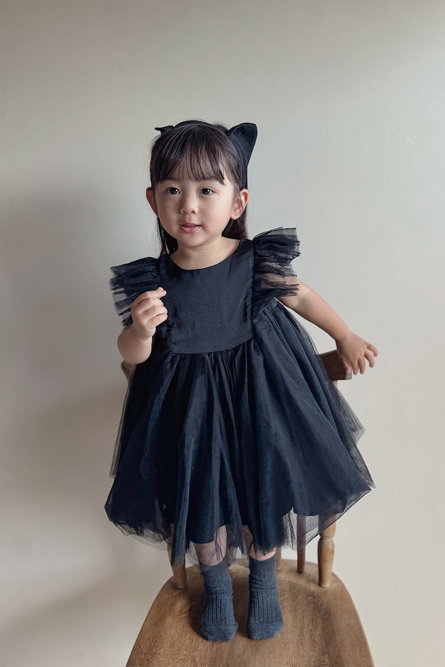 【今だけ‼︎モニター価格】黒猫ヘアバンド付SET ❤︎ back ribbon tulle dress〈Black〉