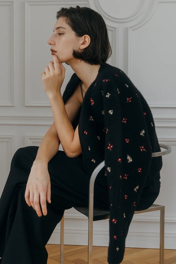 CREDONA FLOWER EMBROIDERY KNIT JACKET フラワーエンブロイダリー