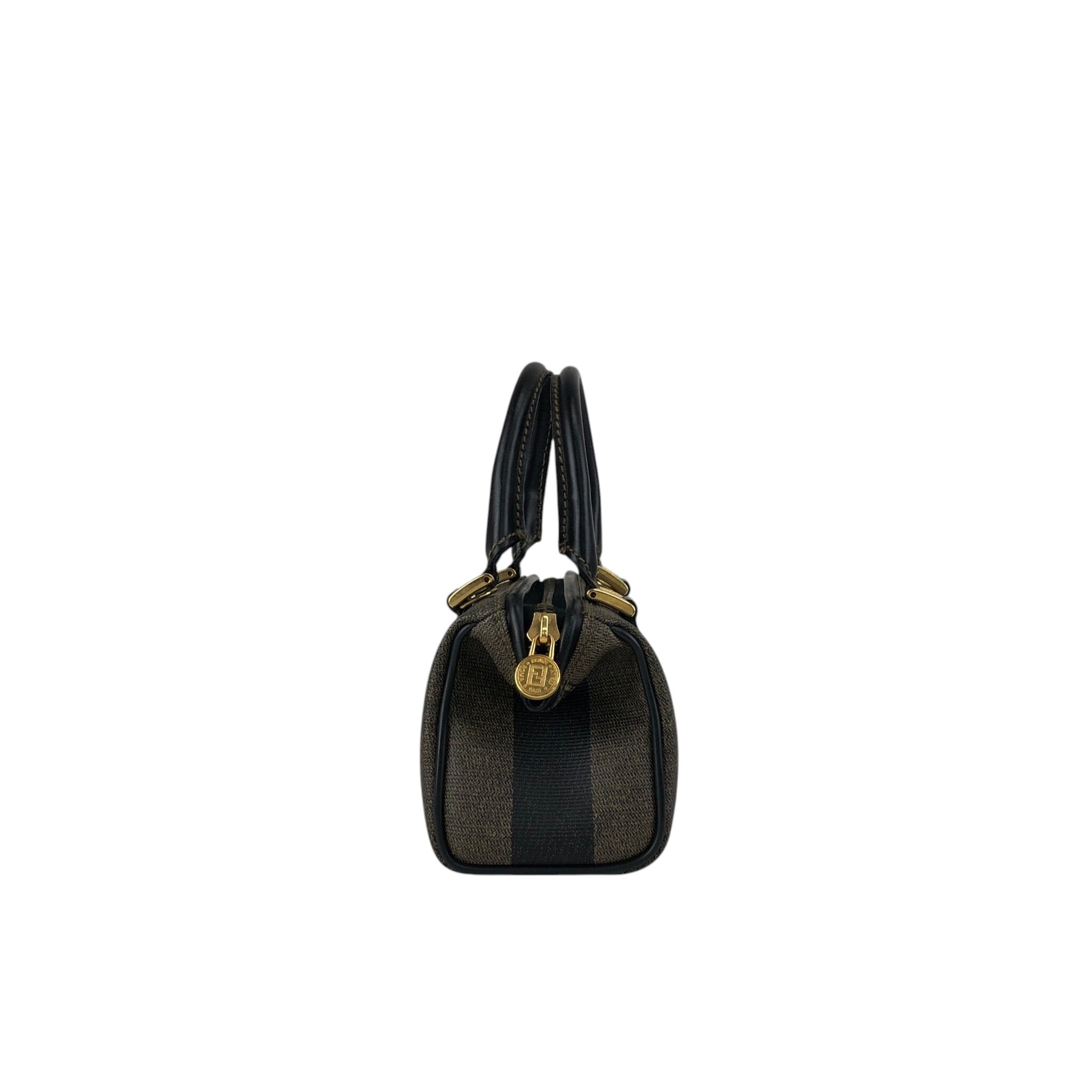 【美品】FENDI フェンディFF柄 2way ボストンバック PVC×レザー FENDI フェンディ ぺカン ショルダーバッグ ブラウン FFロゴ PVCレザー