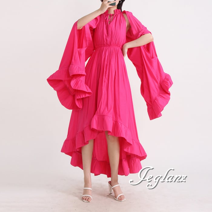 4色 パーティドレス ワンピース オープンスリーブ フィッシュテール( M5903)ζ