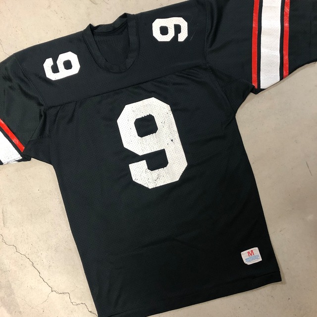 1970s CHAMPION "9" BLACK MESH FOOTBALL T-SHIRT