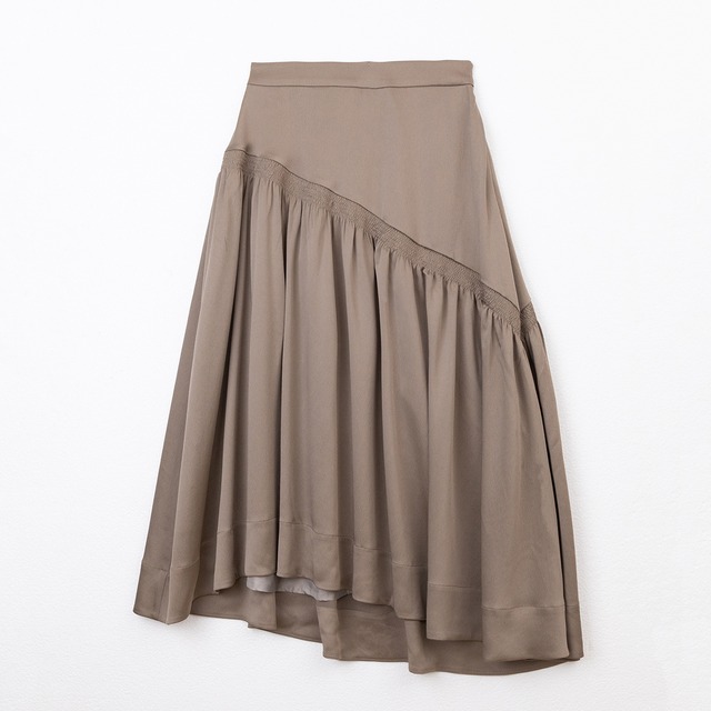 Leather-like satin gather skirt /charcoal